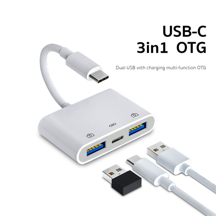 S-202 3 en 1 USB-C / Type-C macho a Type-C + 2 x USB hembra Adaptador de cámara