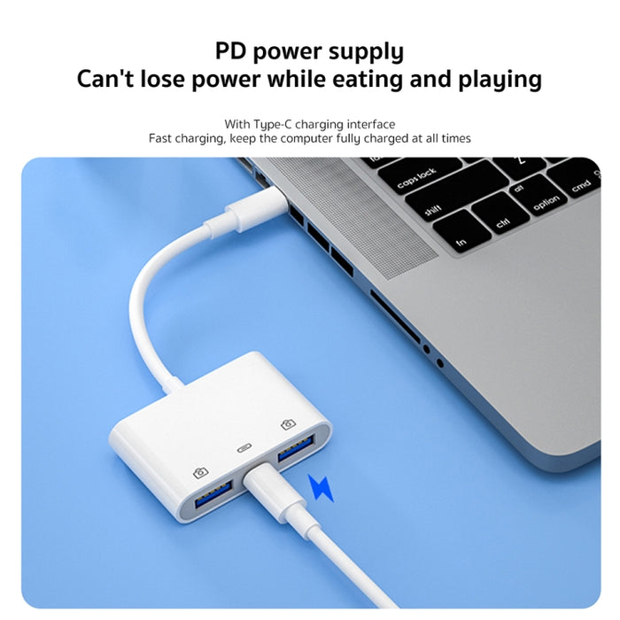 S-202 3 en 1 USB-C / Type-C macho a Type-C + 2 x USB hembra Adaptador de cámara