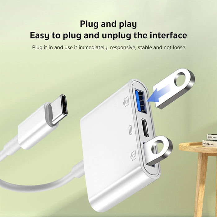 S-202 3 en 1 USB-C / Type-C macho a Type-C + 2 x USB hembra Adaptador de cámara