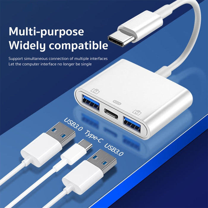 S-202 3 en 1 USB-C / Type-C macho a Type-C + 2 x USB hembra Adaptador de cámara