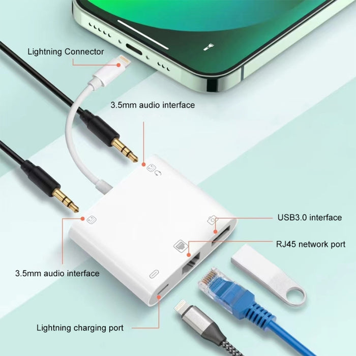 S-330 5 en 1 Adaptador macho de 8 pines a 8 pines / USB3.0 / RJ45 / 3,5 mm hembra