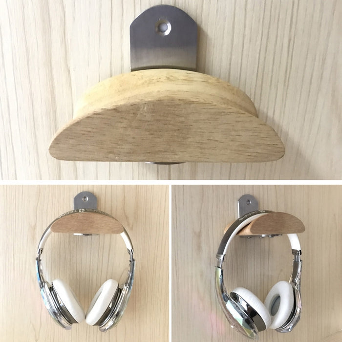 Parche cuadrado de acero inoxidable + soporte para auriculares de pared de madera maciza