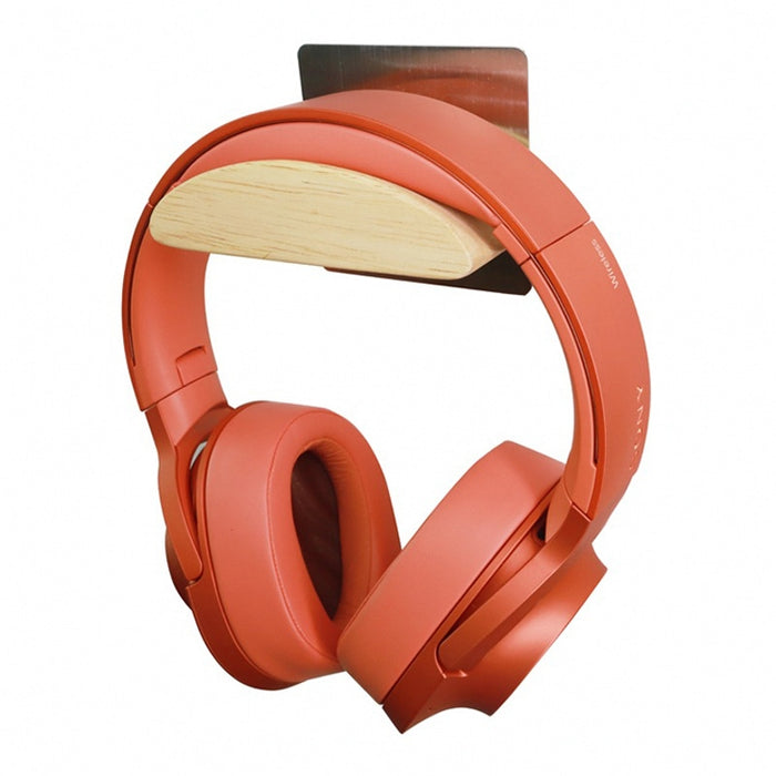 Parche cuadrado de acero inoxidable + soporte para auriculares de pared de madera maciza