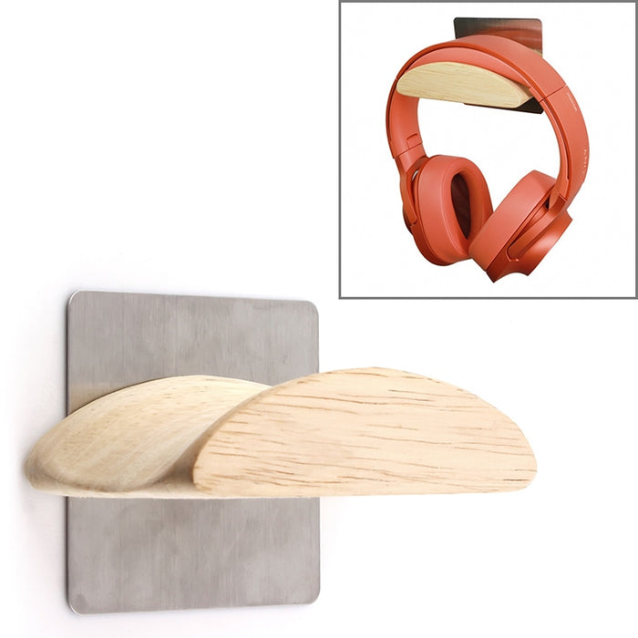 Parche cuadrado de acero inoxidable + soporte para auriculares de pared de madera maciza