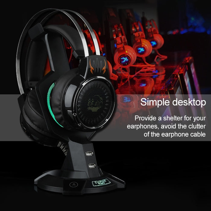 R-008-02 Soporte para auriculares integrado luminoso en forma de mecha con dos puertos USB e interruptor de computadora
