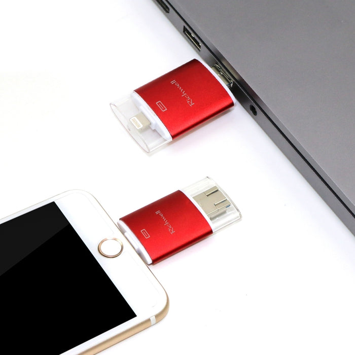 Richwell 3 en 1 128G Type-C + 8 Pin + USB 3.0 Disco flash push-pull de doble cubierta de metal con función OTG