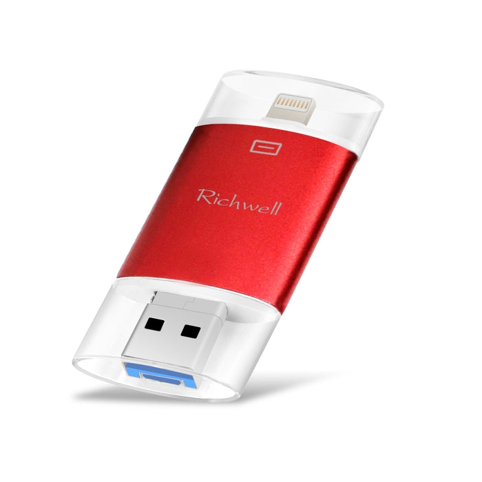 Richwell 3 en 1 128G Type-C + 8 Pin + USB 3.0 Disco flash push-pull de doble cubierta de metal con función OTG