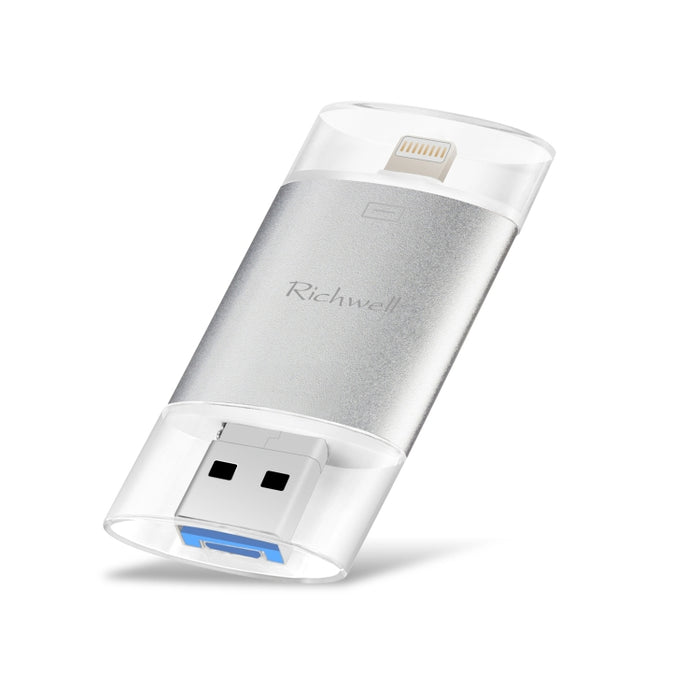 Richwell 3 en 1 64G Type-C + 8 Pin + USB 3.0 Disco flash push-pull de doble cubierta de metal con función OTG