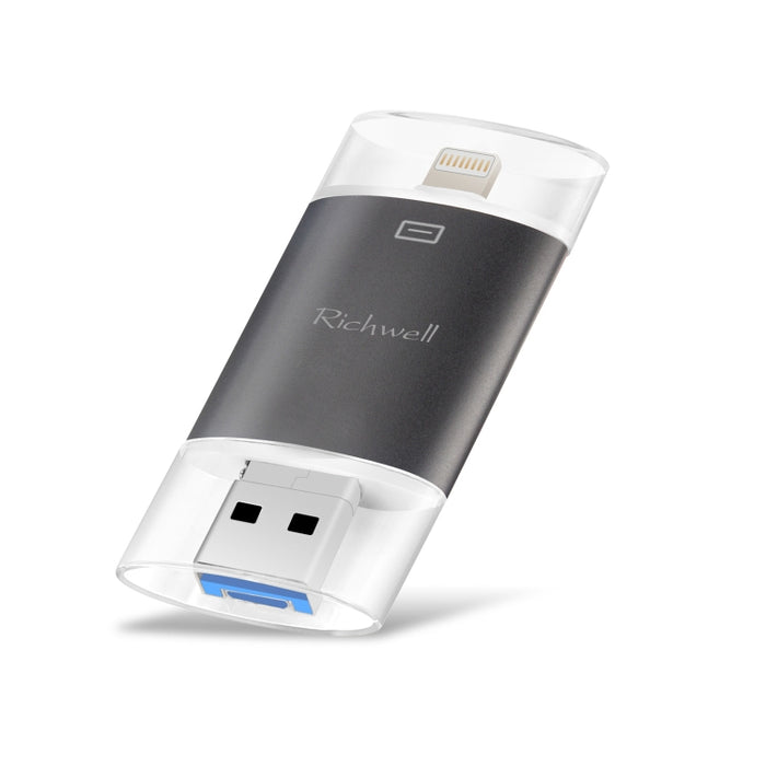 Richwell 3 en 1 16G Type-C + 8 Pin + USB 3.0 Disco flash push-pull de doble cubierta de metal con función OTG