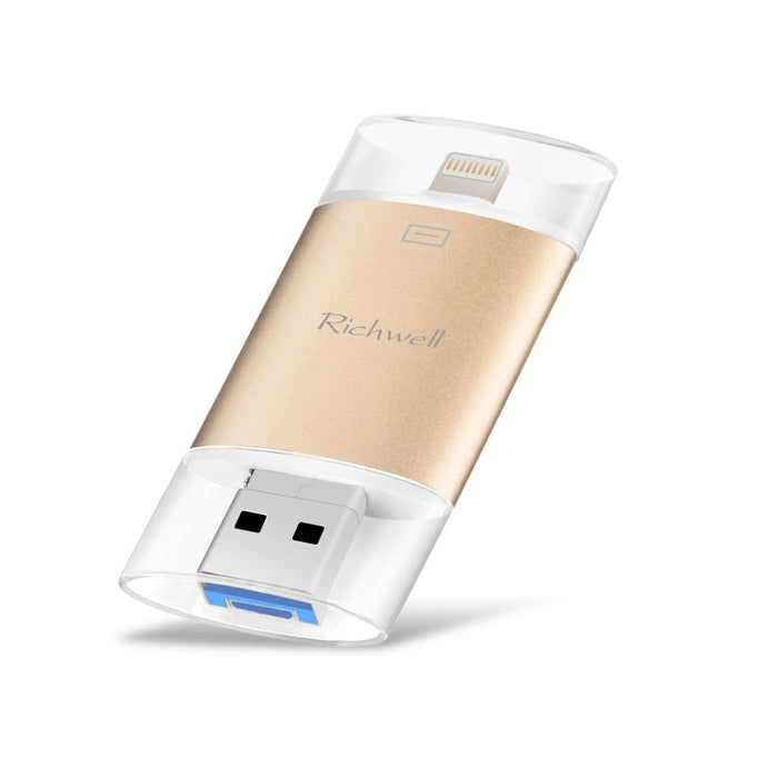 Richwell 3 en 1 16G Type-C + 8 Pin + USB 3.0 Disco flash push-pull de doble cubierta de metal con función OTG