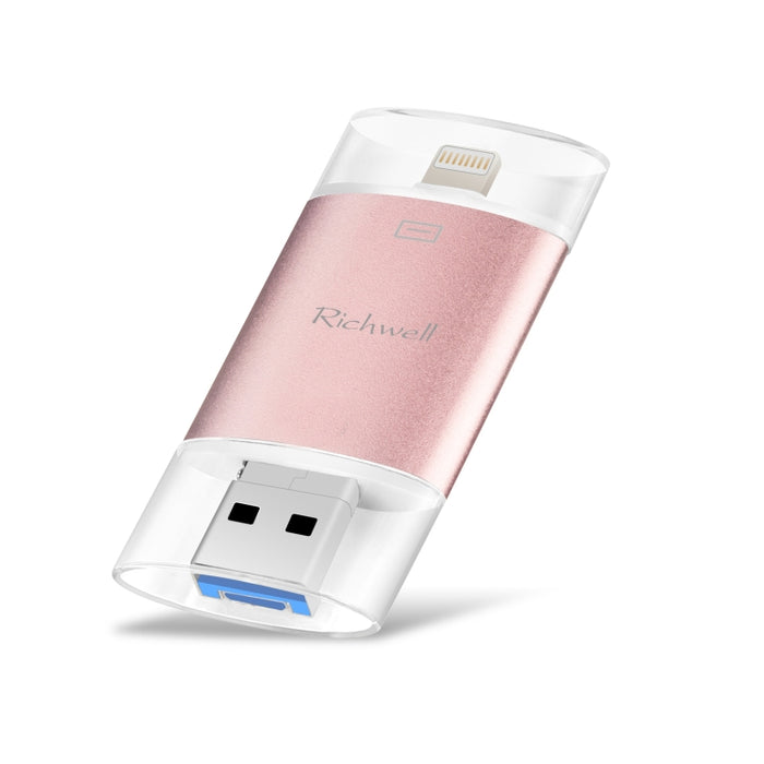 Richwell 3 en 1 16G Type-C + 8 Pin + USB 3.0 Disco flash push-pull de doble cubierta de metal con función OTG