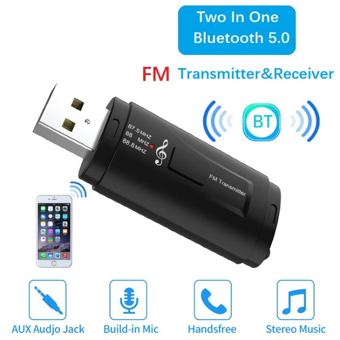 MSD128 2 en 1 transmisor FM de llamada manos libres Bluetooth para coche USB con interfaz AUX de 3,5 mm