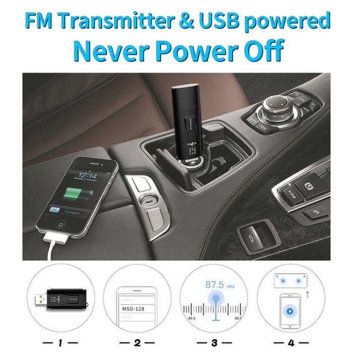 MSD128 2 en 1 transmisor FM de llamada manos libres Bluetooth para coche USB con interfaz AUX de 3,5 mm