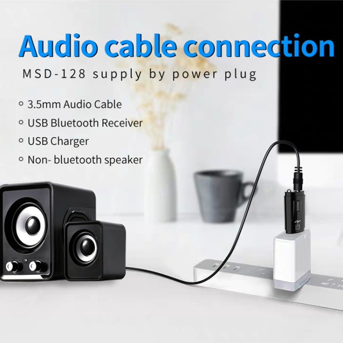 MSD128 2 en 1 transmisor FM de llamada manos libres Bluetooth para coche USB con interfaz AUX de 3,5 mm
