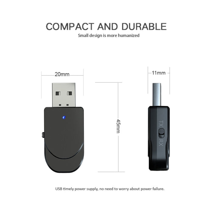 KN330 3 en 1 Adaptador USB Bluetooth 5.0 Receptor y transmisor de audio con botón de interruptor e interfaz AUX de 3,5 mm