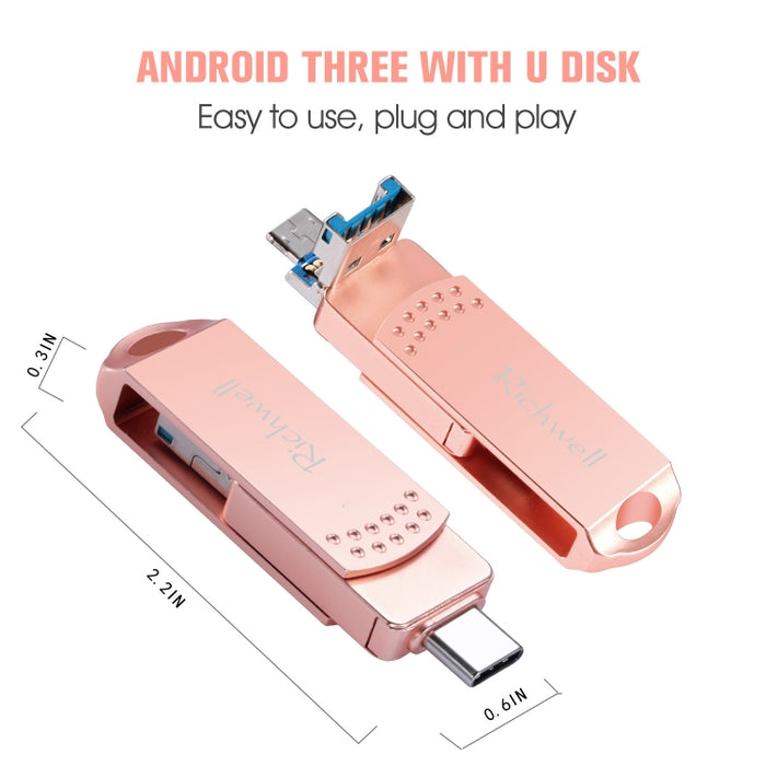 Richwell 3 en 1 16G Type-C + Micro USB + USB 3.0 Disco flash de metal con función OTG