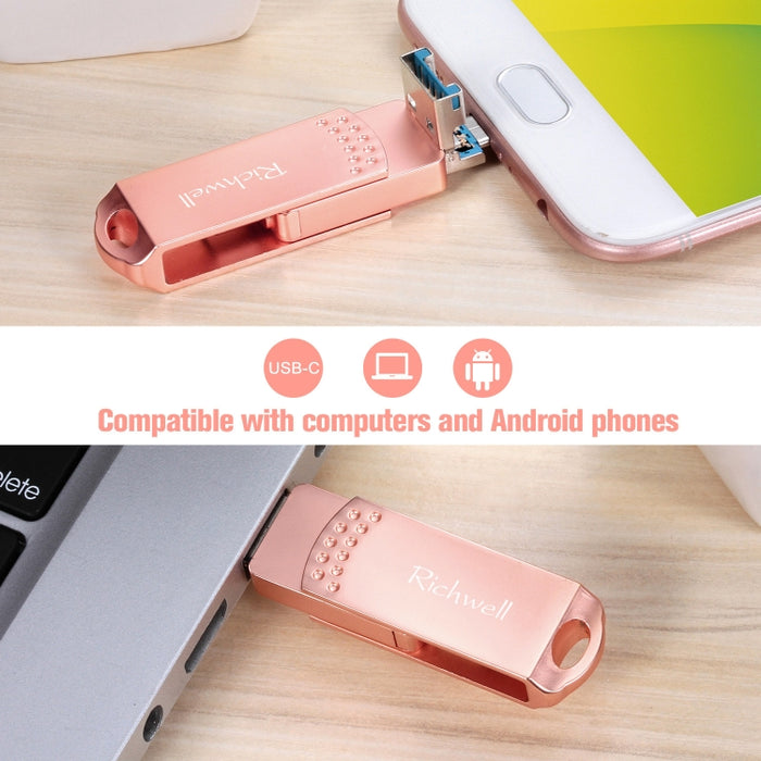 Richwell 3 en 1 16G Type-C + Micro USB + USB 3.0 Disco flash de metal con función OTG