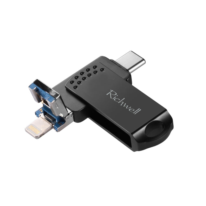 Disco flash push-pull de metal Richwell 16G Type-C + 8 pines + USB 3.0 con función OTG