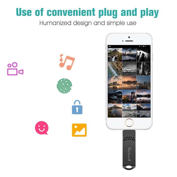 Disco flash push-pull de metal Richwell 16G Type-C + 8 pines + USB 3.0 con función OTG