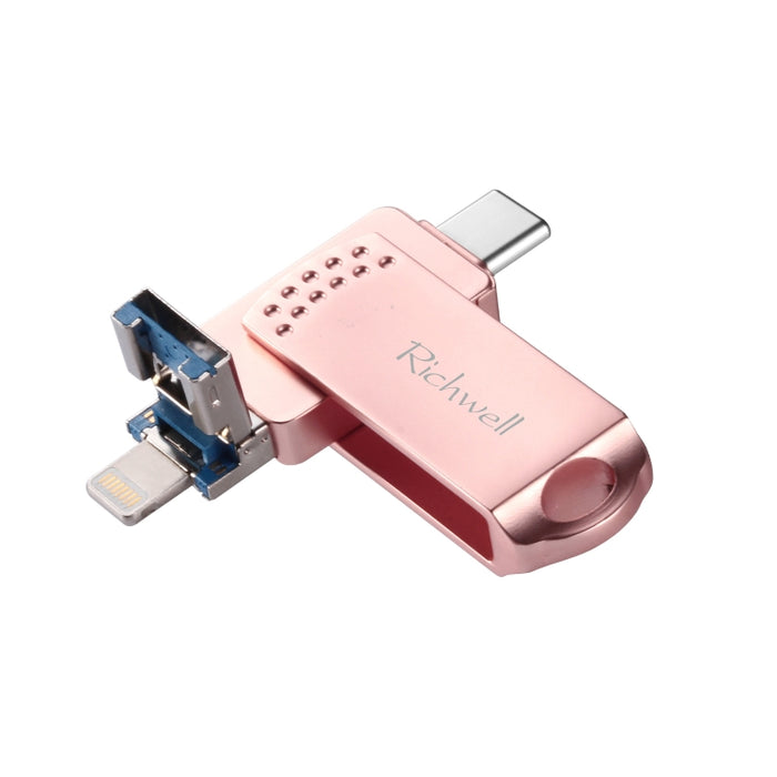 Disco flash push-pull de metal Richwell 16G Type-C + 8 pines + USB 3.0 con función OTG