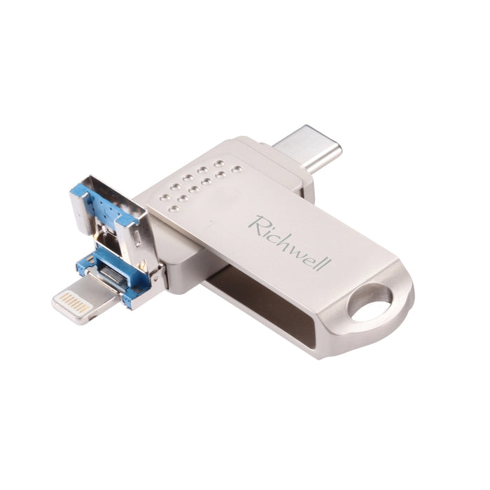 Disco flash push-pull de metal Richwell 16G Type-C + 8 pines + USB 3.0 con función OTG