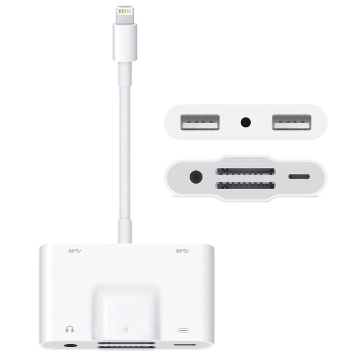 NK-1042 6 en 1 8 pines macho a USB dual + tarjeta SD dual + interfaz de audio de 3,5 mm + interfaz de carga de 8 pines adaptador de cámara de puerto hembra