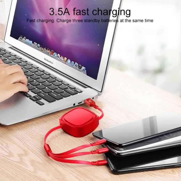1,2 m 3,5 A máx. 3 en 1 USB a USB-C / Type-C + 8 pines + cable de carga retráctil micro USB
