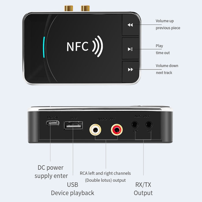 N100 NFC Desktop Bluetooth 5.0 Receptor y transmisor Adaptador de audio para altavoz Bluetooth para automóvil