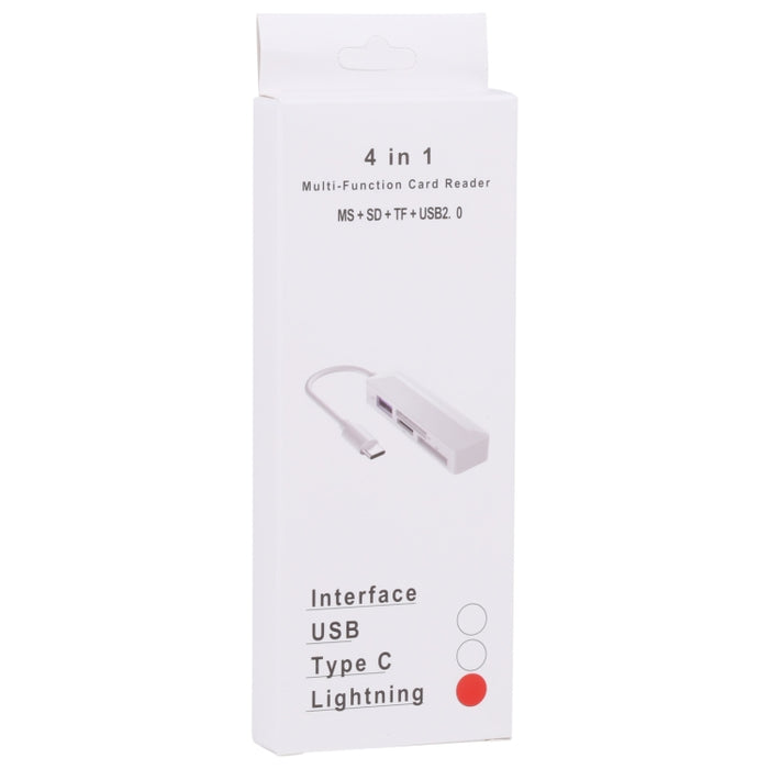 Lector de tarjetas multifunción 4 en 1 MS + SD + TF + USB2.0 para dispositivos de 8 pines