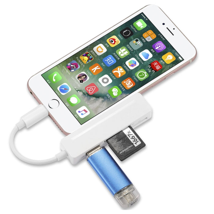Lector de tarjetas multifunción 4 en 1 MS + SD + TF + USB2.0 para dispositivos de 8 pines