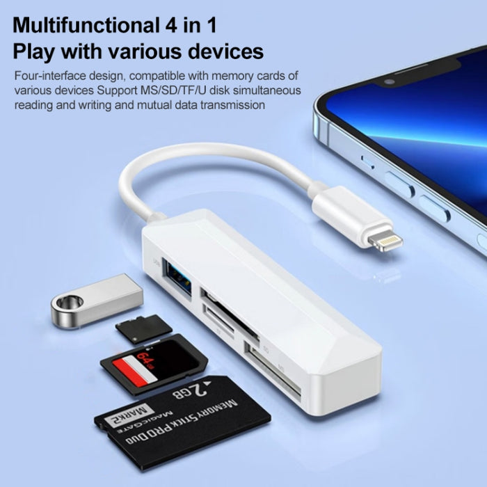 Lector de tarjetas multifunción 4 en 1 MS + SD + TF + USB2.0 para dispositivos de 8 pines