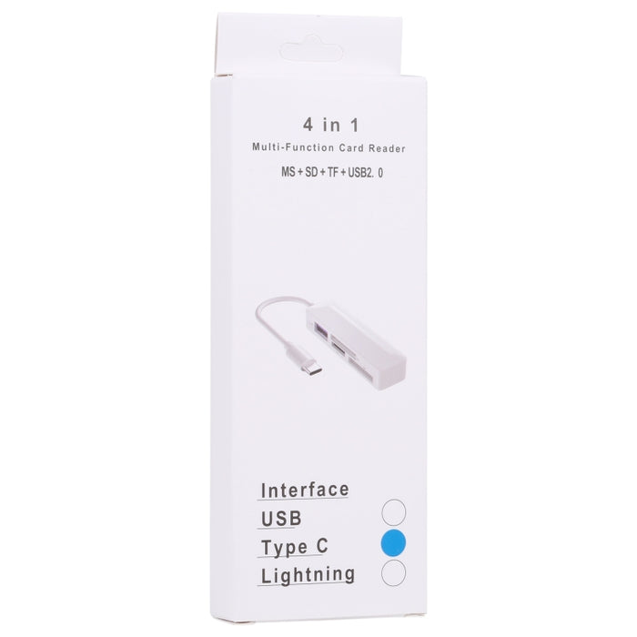 Lector de tarjetas multifunción 4 en 1 MS + SD + TF + USB2.0 para dispositivos tipo C