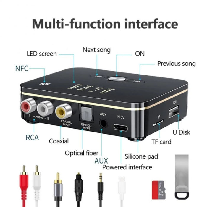 M8 NFC 2 en 1 NFC Receptor Transmisor de Audio Coaxial Óptico Bluetooth 5.0 con Pantalla Digital