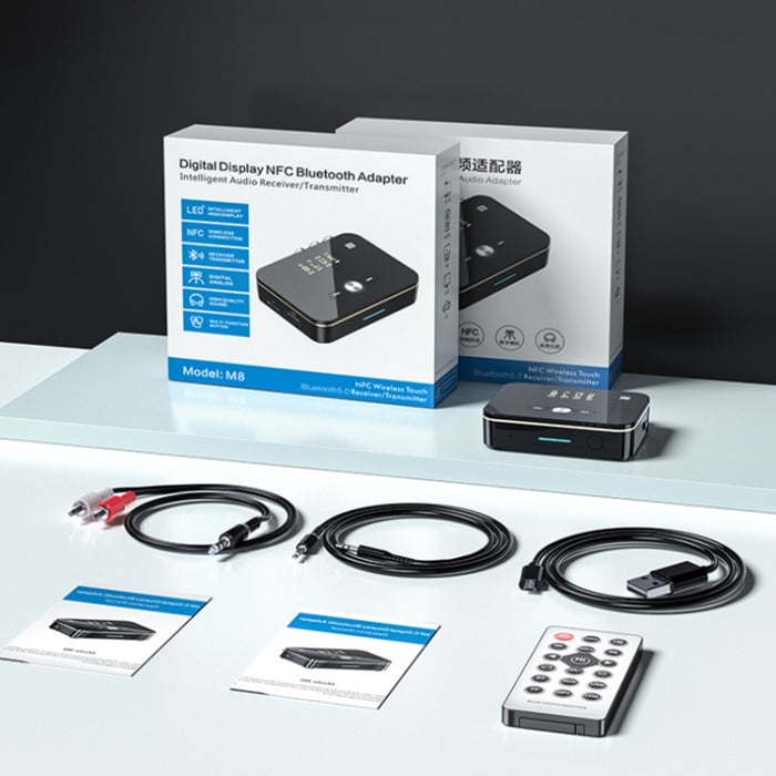 M8 NFC 2 en 1 NFC Receptor Transmisor de Audio Coaxial Óptico Bluetooth 5.0 con Pantalla Digital