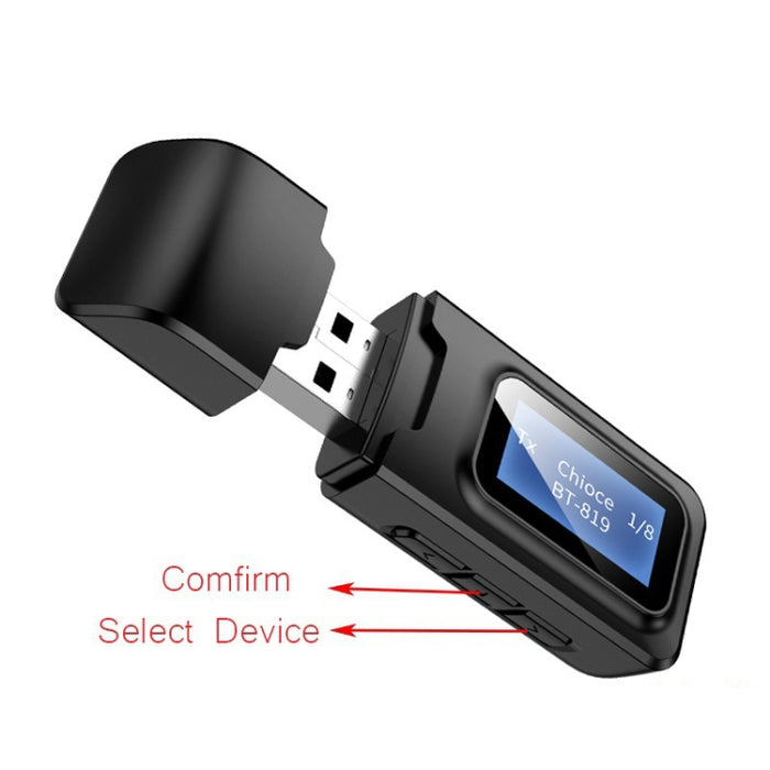 T11B 2 en 1 USB Bluetooth 5.0 Transmisor y receptor Adaptador de audio con pantalla LCD