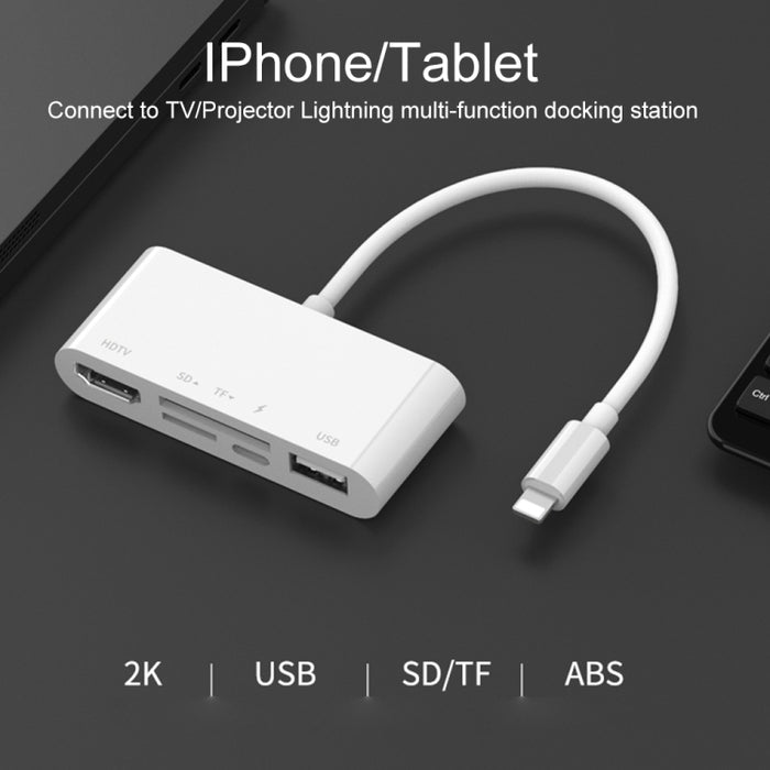 75215 5 en 1 8 pines a HDMI + ranura para tarjeta SD + ranura para tarjeta TF + USB + puerto de carga de 8 pines Convertidor de video HD