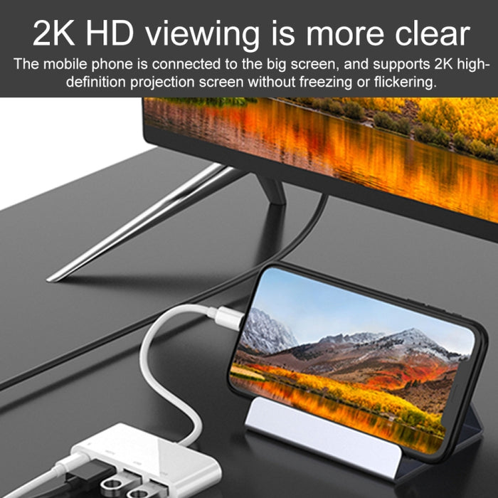 75216 4 en 1 Convertidor de video HD de 8 pines a HDMI + Carga de 8 pines + 2 puertos USB