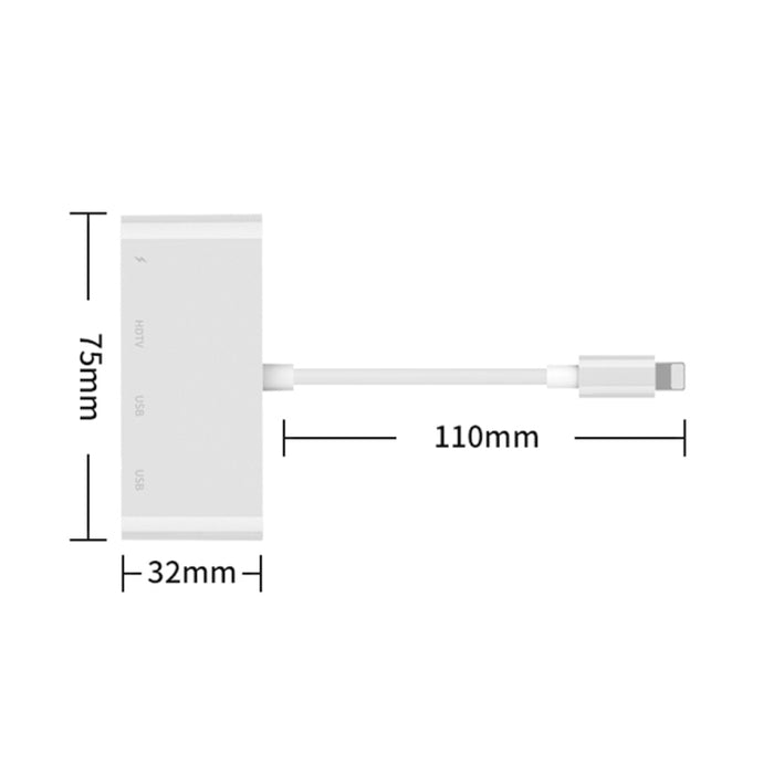 75216 4 en 1 Convertidor de video HD de 8 pines a HDMI + Carga de 8 pines + 2 puertos USB