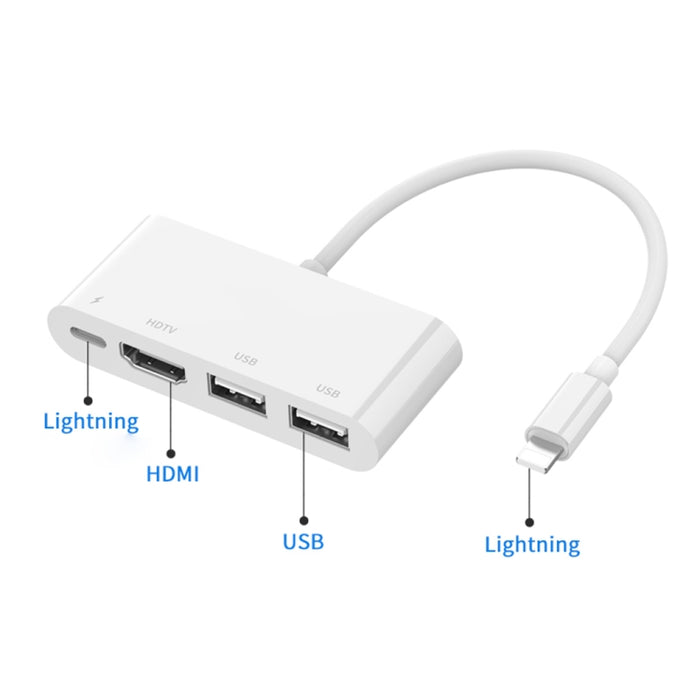 75216 4 en 1 Convertidor de video HD de 8 pines a HDMI + Carga de 8 pines + 2 puertos USB