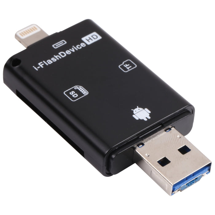 NK-208 Lector de tarjetas TF / SD i-Flash 3 en 1 para dispositivos de 8 pines + USB 2.0 + Micro USB (negro)