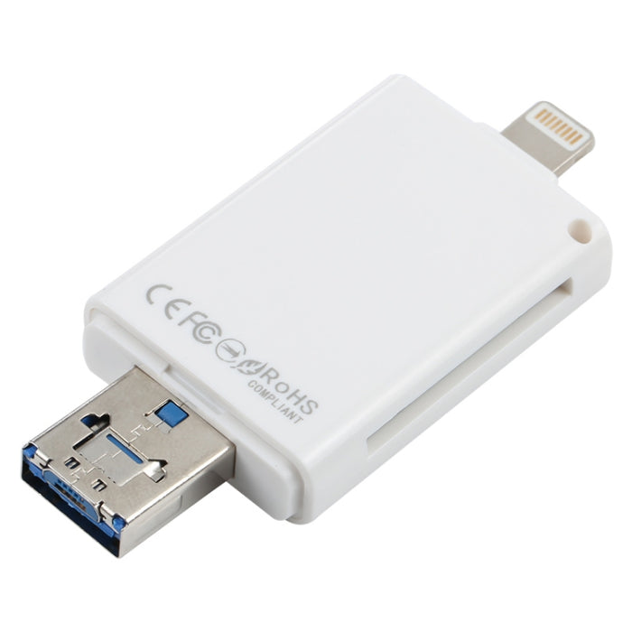 NK-208 Lector de tarjetas TF / SD i-Flash 3 en 1 para dispositivos de 8 pines + USB 2.0 + Micro USB (negro)