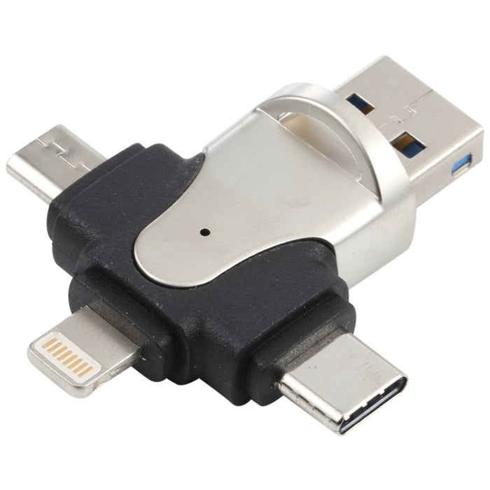 Lector de tarjetas TF macho 4 en 1 de 8 pines + USB-C / Type-C + Micro USB + USB 3.0