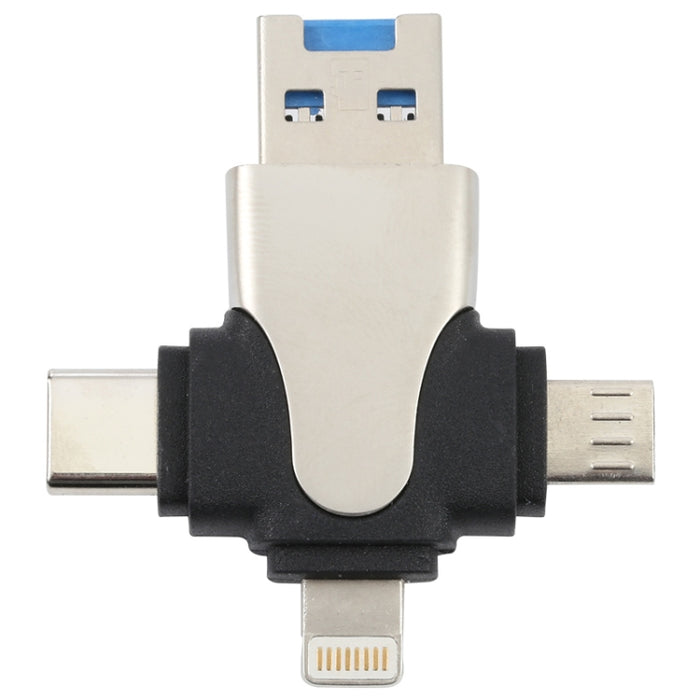 Lector de tarjetas TF macho 4 en 1 de 8 pines + USB-C / Type-C + Micro USB + USB 3.0