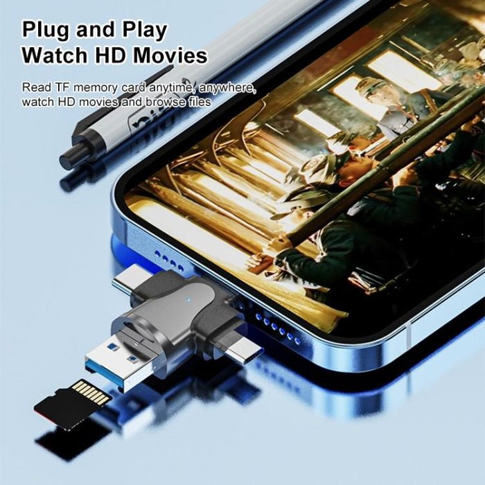Lector de tarjetas TF macho 4 en 1 de 8 pines + USB-C / Type-C + Micro USB + USB 3.0
