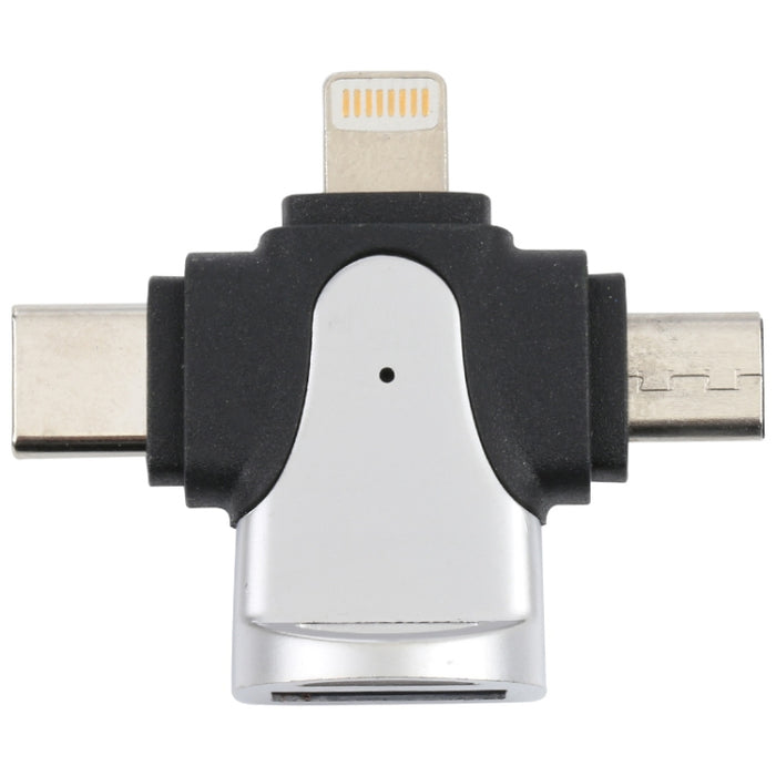 Adaptador 3 en 1 de 8 pines + USB-C / Type-C + Micro USB macho a USB 3.0 hembra de aleación de zinc