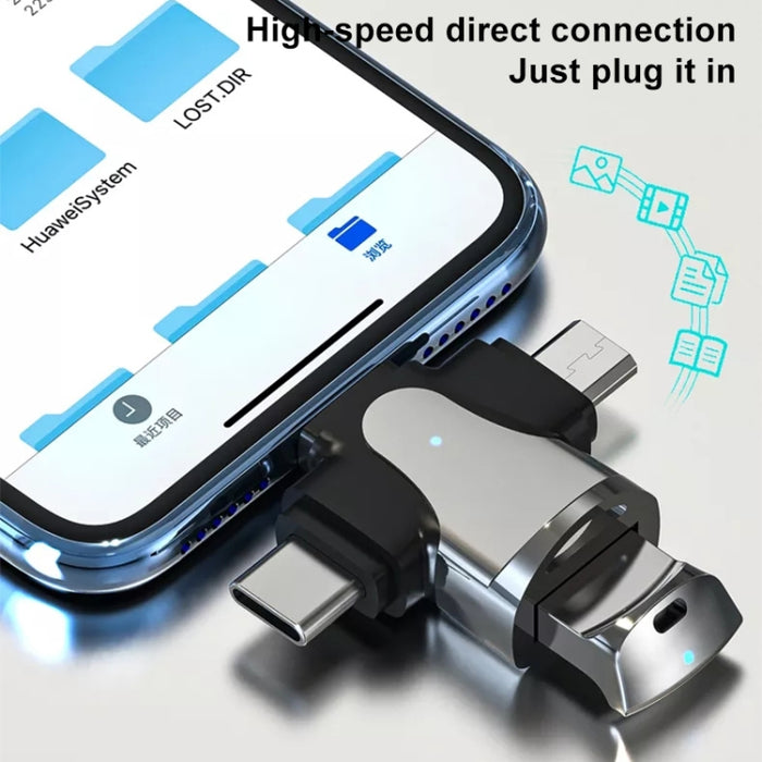 Adaptador 3 en 1 de 8 pines + USB-C / Type-C + Micro USB macho a USB 3.0 hembra de aleación de zinc