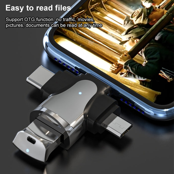 Adaptador 3 en 1 de 8 pines + USB-C / Type-C + Micro USB macho a USB 3.0 hembra de aleación de zinc