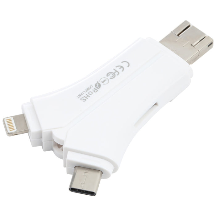 NK-908 Lector de tarjetas TF / SD en forma de Y i-Flash 4 en 1 para dispositivos de 8 pines + USB-C / Type-C + Micro USB + USB