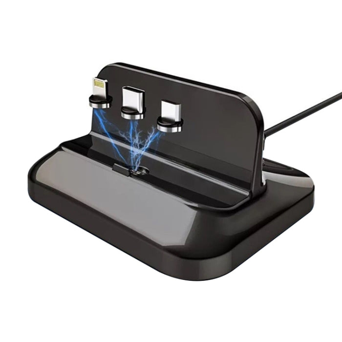 XBX-02 3 en 1 8 pines + USB-C / Type-C + Base de carga magnética con enchufe micro USB