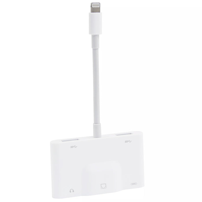NK-1033 5 en 1 Macho de 8 pines a USB dual + AUX de 3,5 mm + Ethernet + Adaptador hembra de alimentación de 8 pines